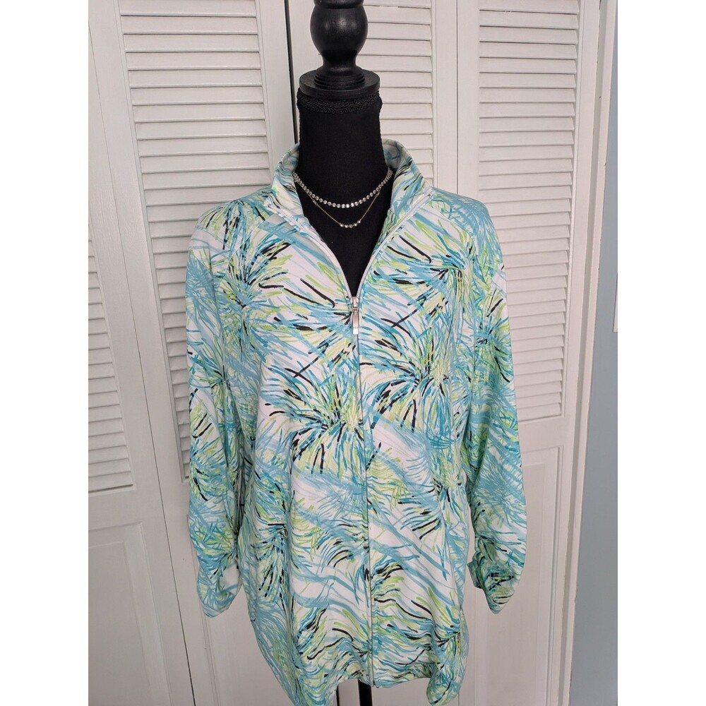 Breckenridge Full Zip Jacket Women's XL Blue Green Abstract Art To Wear Pockets